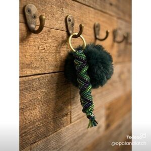 Emerald Beetle Keychain with Pom Pom